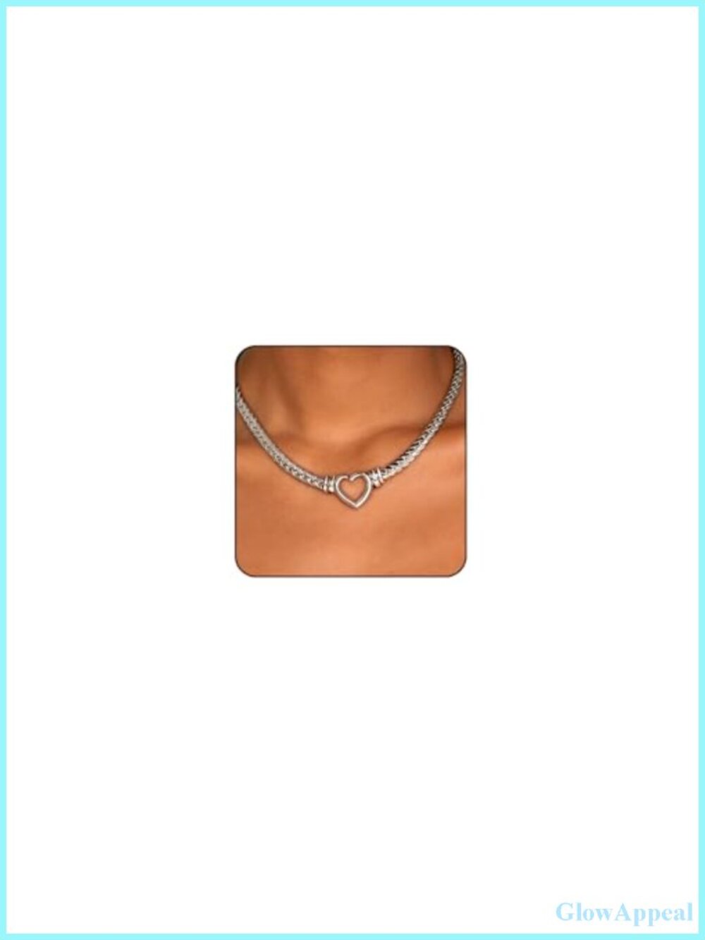 Gold Heart Choker Necklace Stainless Steel Cuban Link Chain Hollow Heart Pendant